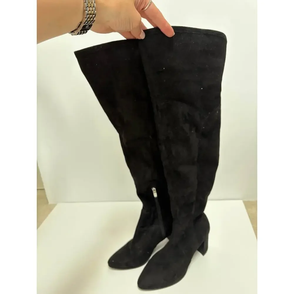 Marc Fisher Black Suede Knee High Boots Wide Calf Side Zip Pointed Toe 7